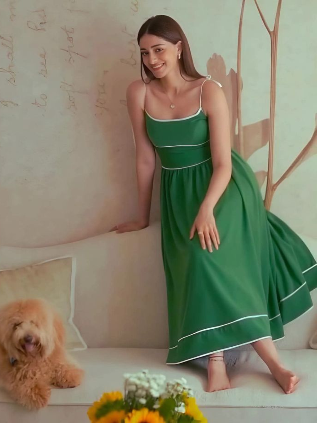 Pure Cotton Shoulder Tie-Up Midi Dress